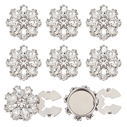Flower Alloy & Rhinestone Cufflinks, Shawls and Capes Buckles, for Garment Accessories, Platinum, Flower, 22x22x9.5mm, 8pcs/set