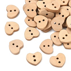 Цвет Древесины Прекрасный 2-луночное основные пришивания пуговиц в форме сердца, Деревянные пуговицы, деревесиные, Abou 13 мм длиной, шириной 15 мм , 100 шт / пакет