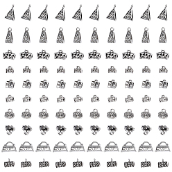 Antique Silver Tibetan Style Alloy Tube Bails, Loop Bails & Peg Bail Pin Pendants, Mixed Shapes Bail Beads, Antique Silver, 100pcs/box