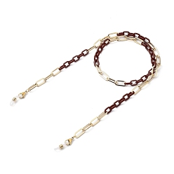 Dark Red Eyeglasses Chains, Neck Strap for Eyeglasses, with Cellulose Acetate(Resin) & Iron Paperclip Chains, 304 Stainless Steel Lobster Claw Clasps and Rubber Loop Ends, Light Gold, Dark Red, 27.36~27.76 inch(69.5~70.5cm)