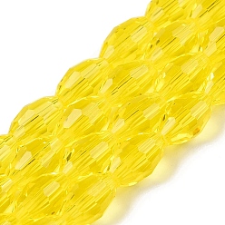 Желтый Прозрачные стеклянные бусины, граненые, овальные, желтые, 8x5.5 мм, отверстие : 1 мм, около 68~70 шт / нитка, 20.07~20.86 дюйм (51~53 см)