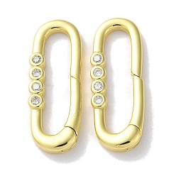 Real 18K Gold Plated Rack Plated Brass Micro Pave Cubic Zirconia Clasps, Long-Lasting Plated, Lead Free & Cadmium Free, Oval, Real 18K Gold Plated, 26x9.5x3mm