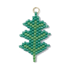 Зеленый Подвески из бисера, лист, с 304 кольцами из нержавеющей стали, реальный 18 k позолоченный, зелёные, 29x18x1.5 мм, отверстие : 3 мм