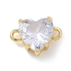 Прозрачный Латунные стеклянные подвески-сердечки для соединения элементов, реальный 18 k позолоченный, стойки покрытие, долговечный, без кадмия и без свинца, прозрачные, 11x15.5x7.5 мм, отверстие : 1.6 мм
