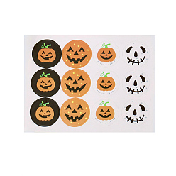Mixed Color Halloween PVC Plastic Sticker Labels, Self-adhesion, for Suitcase, Skateboard, Refrigerator, Helmet, Mobile Phone Shell, Round, Pumpkin Pattern, Mixed Color, 30x0.02mm, 12pcs/sheet