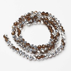 Sienna Electroplate Transparent Glass Beads Strands, Half Silver Plated, Faceted, Rondelle, Sienna, 10x8mm, Hole: 1mm, about 62pcs/strand, 22.05 inch(56cm)