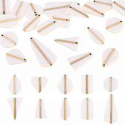 Белый 20шт. 10 стили наборы подвесок из непрозрачной смолы и дерева, белые, 28~58.1x18~29.8x3.1~4 мм, отверстие: 2мм. 2шт/стиль