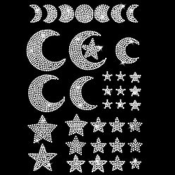 Серебро Самоклеящиеся наклейки со стразами, лунная звезда, Наклейки для украшения одежды своими руками, серебряные, 360x258x1.5 мм