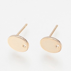 Plaqué 18K Or Véritable Laiton supports pour dormeuses, avec boucle et plaque plate, sans nickel, ovale, réel 18 k plaqué or, 12mm, Trou: 1.2mm, Plateau: 8x6.5x1 mm, pin: 0.7 mm
