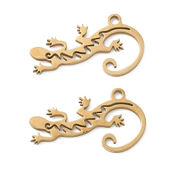 Настоящее золото 18K 201 подвески из нержавеющей стали, очарование геккона, ионное покрытие (ip), лазерная резка, реальный 18 k позолоченный, 11x20x0.8 мм, отверстие : 1.4 мм