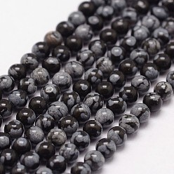 Schneeflocken-Obsidian Naturschneeflocke Obsidian Perlen Stränge, Runde, 3 mm, Bohrung: 0.5 mm, ca. 125 Stk. / Strang