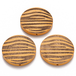 (932FM) Темно-синий аква-матовый с подкладкой Расписные бусы из натурального дерева, лазерная гравировка, плоский круглый с зеброй, темно-золотистые, 30x5 мм, отверстие : 1.6 мм