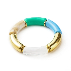 Голубой Стрейч-браслет с массивными изогнутыми бусинами, браслет ccb из пластика и акрила с имитацией драгоценных камней, голубой, внутренний диаметр: 2-1/8 дюйм (5.5 см)