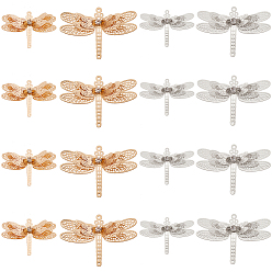(52) Непрозрачная лаванда 16шт 4 стиль латунные филигранные соединительные звенья наборы, с кристально горный хрусталь, стрекоза, разноцветные, 24.5~34x36~51x6~8.5 мм, отверстие : 1~1.5 мм, 4 шт / стиль