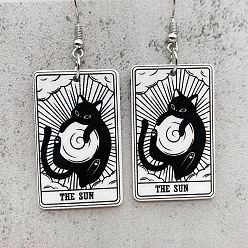 Черный Акриловые серьги-подвески с мультяшной тематикой, прямоугольник с рисунком в форме кошки, платина, чёрные, 62 мм