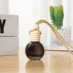 Черный Подвески из пустого стеклянного флакона духов с деревянной крышкой, бутылка с диффузором эфирного масла для ароматерапии, автомобиль подвесной декор, чёрные, 5x3.5 см, емкость: 10 мл (0.34 жидких унций)