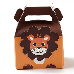 Lion Paper Cupcakes Boxes, Portable Gift Boxes, for Wedding Candy Boxes, Square with Animal Pattern, Lion Pattern, 8.5x11.5x15cm
