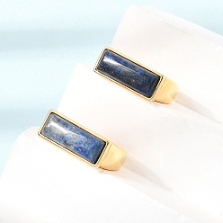Lapis Lazuli Brass with Natural Lapis Lazuli Cuff Open Rings for Women, Lead Free & Cadmium Free, Rectangle, Ion Plating(IP), 17mm