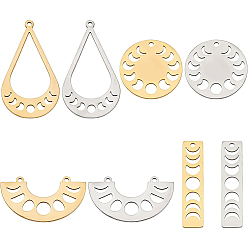 Золотой & Цвет Нержавеющей Стали 16шт 8 стиль 201 шармы и подвески из нержавеющей стали, подвески с фазами луны, лазерная резка, плоский круглый и полукруг, прямоугольник и капля, золотые и нержавеющая сталь цвет, 18~35x8~32x1 мм, отверстие : 1.5~1.8 мм, 2 шт / стиль