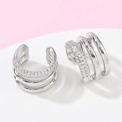 Другие Латунные серьги-манжеты из прозрачного кубического циркония, платина, тройной с-образный, 15x14.5x10.5 мм