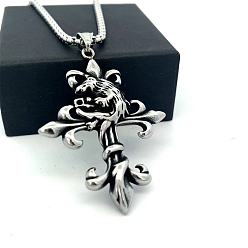 Нержавеющая Сталь Цвет Винтажный готический крест-подвеска тэнгу 304 ожерелье из нержавеющей стали, цвет нержавеющей стали, 23.62 дюйм (60 см)