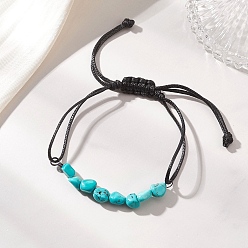 Бирюза Браслеты из натуральных бирюзовых бусин., Корейские плетеные браслеты из вощеного полиэфирного шнура для женщин, внутренний диаметр: 1.97~3.35 дюйм (5~8.5 см)