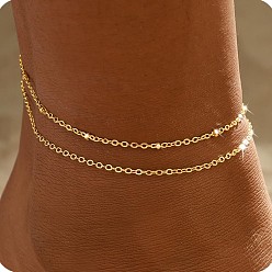 Настоящее золото 18K Латунные двухслойные спутниковые браслеты на ногу для женщин, золотые, 7-7/8 дюйм (200 мм)