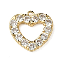 Настоящее золото 18K Латунные микро проложить кубического циркония подвески, полые прелести сердца, стойки покрытие, долговечный, без кадмия и без свинца, реальный 18 k позолоченный, 14.5x15x2.5 мм, отверстие : 1.2 мм
