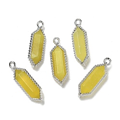 Нефрит Подвески из натурального корейского нефрита с огранкой и двойным концом, покрытие стойки латунные шестигранные подвески, платина, 21~22x6.5~7x4.5 мм, отверстие : 1.4 мм