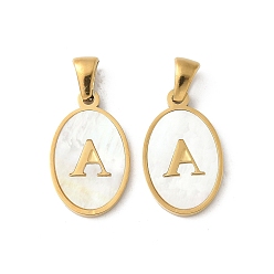 Letter A Натуральный ракушечный овал с инициалами, с 304 установками из нержавеющей стали, ионное покрытие (ip), реальный 18 k позолоченный, белые, буква a, 21x13x2 мм, отверстие : 3.5x5 мм