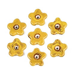 Gold Vintage Handmade Porcelain Beads, Fancy Antique Glazed Porcelain, Flower, Gold, 28~29x29~30x5.5~6.5mm, Hole: 1.8~3.5mm