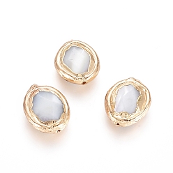 Золотой Стеклянные бусы, с латунной фурнитурой , позолоченный край, овальные, цвет морской раковины, 13~14x11x4~4.5 мм, отверстие : 0.7 мм