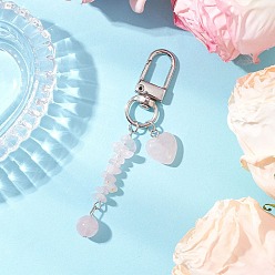 Розовый Кварц Подвеска в форме сердца из натурального розового кварца, с поворотными застежками сплава, 80~81 мм