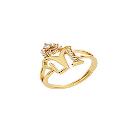 Letter M Латунные микро проложить пальцев кольца кубического циркония, без кадмия, без никеля и без свинца, для женщин, Буква М, размер США 3 (14 мм)