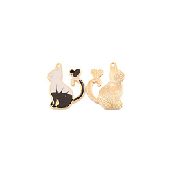 Black Zinc Alloy Enamel Pendants, Light Gold, Cat with Heart, Black, 26.5x21x1.5mm, Hole: 1mm