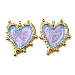 Лиловый 304 нержавеющей стальной эмали подвески, сердце, ионное покрытие (ip), реальный 18 k позолоченный, сирень, 42x35.5x2.5 мм, отверстие : 1.8 мм