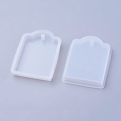 White Pendant Silicone Molds, Resin Casting Molds, For UV Resin, Epoxy Resin Jewelry Making, Receangle, White, Inner Size: 8x5.7x1.2cm, Hole: 0.5cm