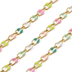 Настоящее золото 18K Ионное покрытие (ip) 304 звенья цепи из нержавеющей стали, с эмалью, с катушкой, полированный, пайки, реальный 18 k позолоченный, 6.8x3.3x1.3 мм, около 32.81 футов (10 м) / рулон