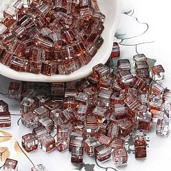 Сиена Спрей роспись стекла бисер, круглое отверстие, кубические, цвет охры, 4~4.5x4~4.5x4~4.5 мм, отверстие : 1.4 мм, Около 1800 шт / фунт