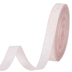 Pink 25 Yards Vintage Jacquard Polyester Ribbon, Flower, Emobridered Woven Ribbon, Pink, 5/8 inch(15mm)