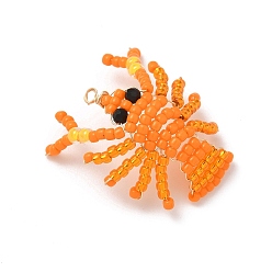 Оранжевый Стеклянные подвески из бисера, Cray, с медной проволокой светло-золотистого цвета, оранжевые, 36~39x29x2 мм, отверстие : 2 мм