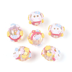 Разноцветный Акриловые бусины, бусины ручной работы, с эмалью, круглый с кроликом, красочный, 15.5x19~20x17.5~18.5 мм, отверстие : 3 мм