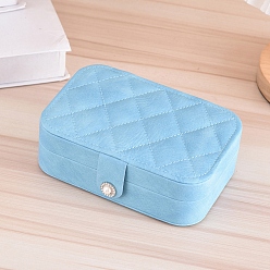 Light Sky Blue Rectangle PU Imitation Leather Jewelry Storage Boxes, Portable Travel Rhombus Textured Case with Snap Clasp, for Ring Earring Holder, Gift for Women, Light Sky Blue, 16.5x11.5x5.5cm