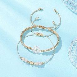 Светло-коричневый 2шт. 2 стили плетеных браслетов из нейлоновых нитей, плетеные браслеты из бисера для женщин, со стеклом, абс пластмасса, 304 нержавеющая сталь и латунь, загар, внутренний диаметр: 2-1/8 дюйм (5.4 см) ~ 3-1/4 дюйм (8.1 см)