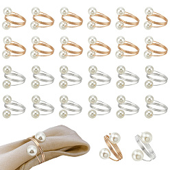 Platinum & Light Gold 40шт 2 цвета железные кольца для салфеток, с круглым пластиковым искусственным жемчугом, партийные украшения, платина и светлое золото, 38x40 мм, 20 шт / цвет