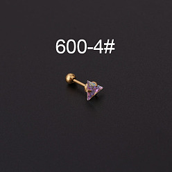 Треугольник 316l серьги из хирургической нержавеющей стали с прозрачным кубическим цирконием AB для фиксации хряща, золотые, треугольные, 6x3 мм, штифты : 0.8 мм
