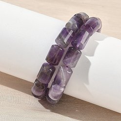 Аметист Колонные браслеты из натуральных полосатых аметистовых бусин, эластичные, для женщин и мужчин, внутренний диаметр: 2.17 дюйм (5.5 см)