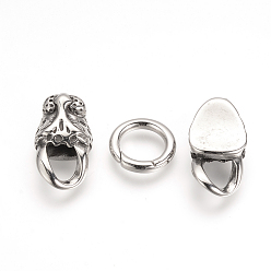 Antique Silver 304 Stainless Steel Spring Gate Rings, O Rings, with Two Cord End Caps, Leopard Head, Antique Silver, 72x17x10.5mm