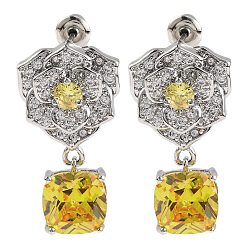 Золотистый Серьги-гвоздики из латуни с микропаве и кубическим цирконием, покрытие стойки, цветок, золотые, 26.5x14.5 мм