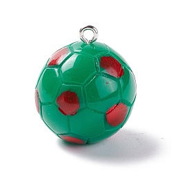 Green Opaque Resin Pendants, with Platinum Plated Iron Loops, Football, Green, 24.5x21.5mm